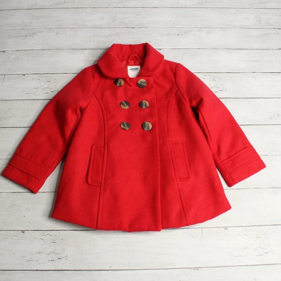 Old Navy Girl's Peacoat Size 4T Dress Coat Red Double Breast Button Front - Picture 1 of 8